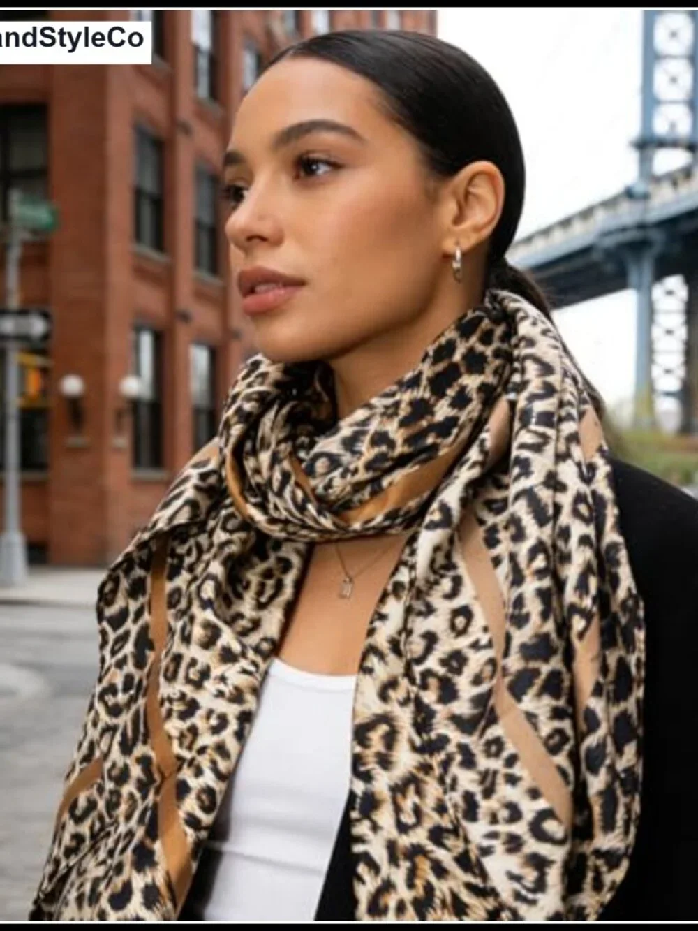 Vintage Leopard Print Square Scarf, 35x35 Silk Feeling Bandana, Neck & Head Wrap